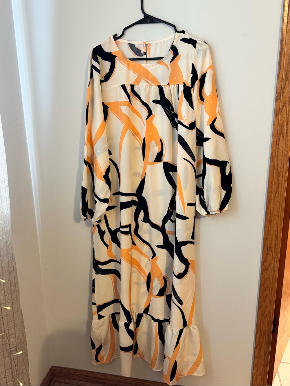 Cream Abstract Print Long Sleeve Maxi Dress